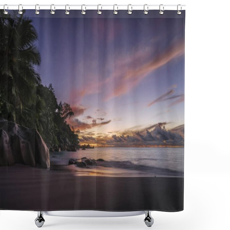 Personality  Picturesque Red Sky After Sunset On Paradise Beach On The Seyche Shower Curtains