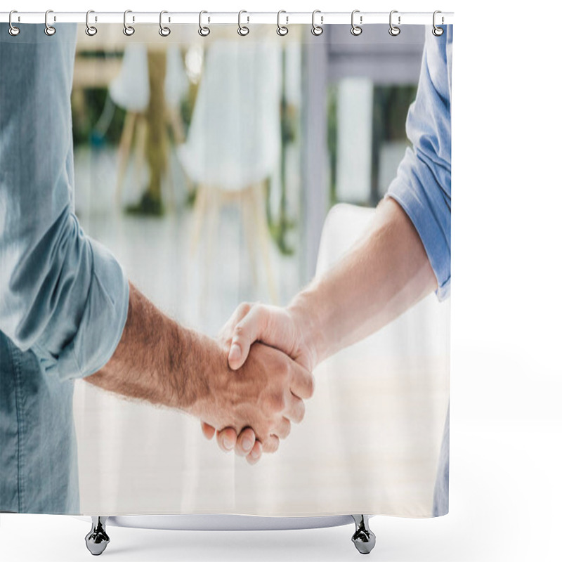 Personality  Businessmen Shaking Hands Shower Curtains