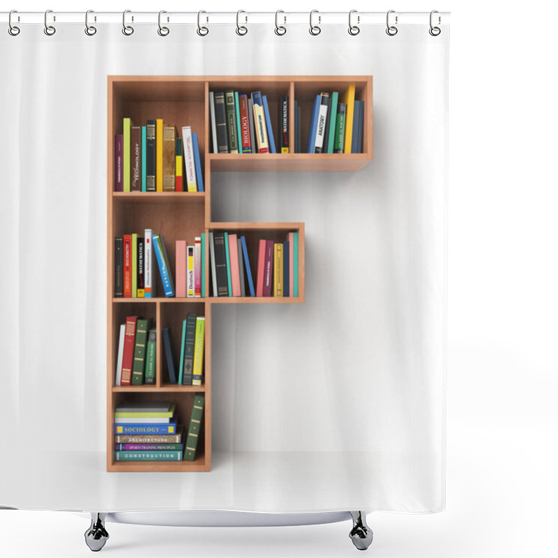 Personality  Letter F. Alphabet In The Form Of Shelves With Books Isolated On Shower Curtains