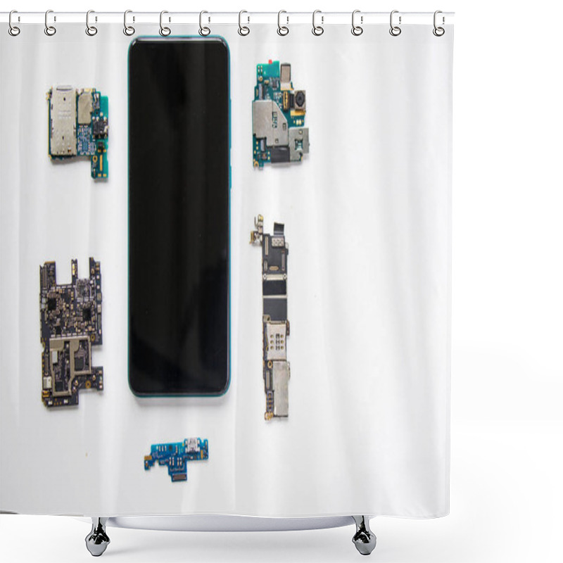 Personality  Electronic Motherboard, Isometric Processor Microchip Of Mobile Phone, Digital Communication, People And Technologies, Digital Life Shower Curtains