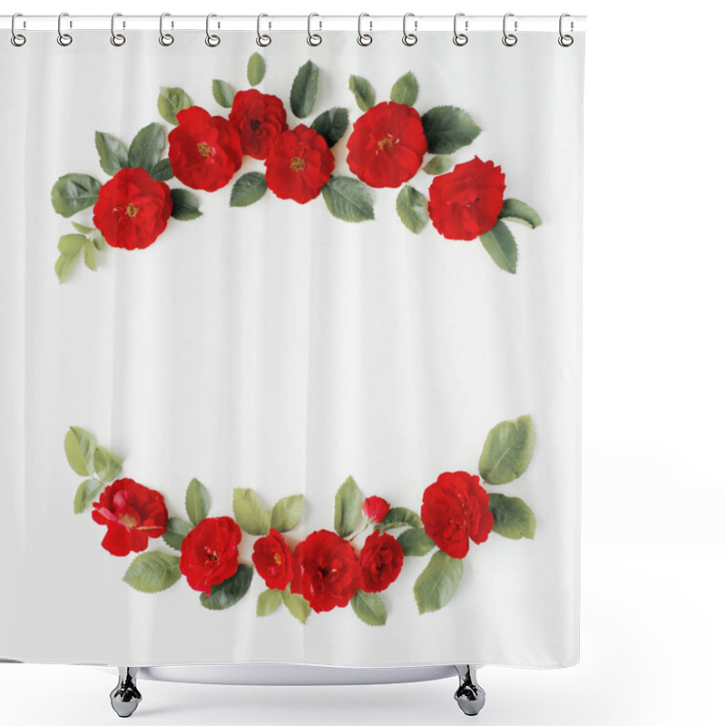 Personality  Flat Lay Frame With Red Roses Shower Curtains