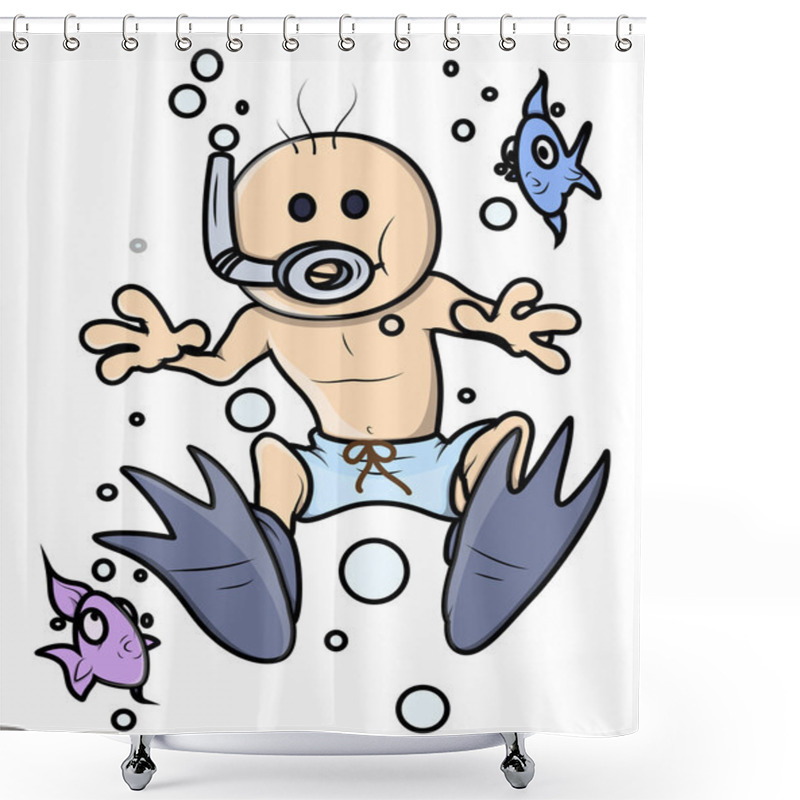 Personality  Kid Underwater - Vector Cartoon Illustration Shower Curtains