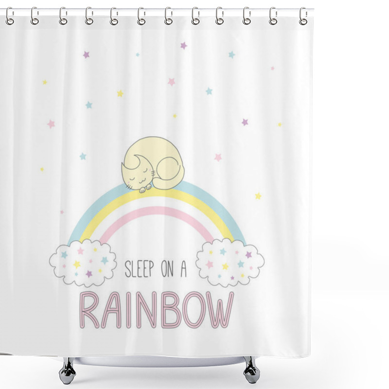 Personality  Cat Sleeping On Rainbow  Shower Curtains