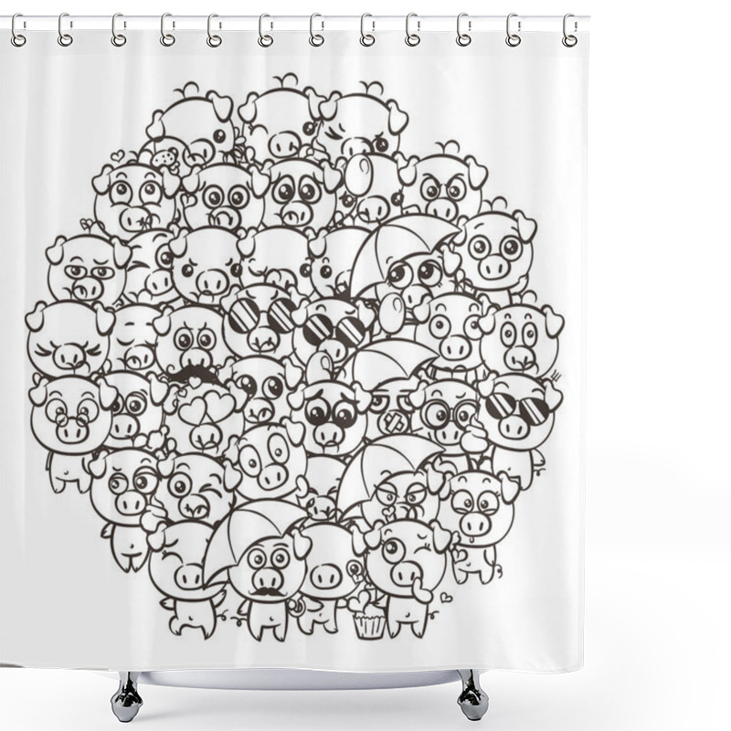 Personality  Background With Cute Baby Piglets. Pastel Cartoon Image Kawaii Pigs. Shower Curtains