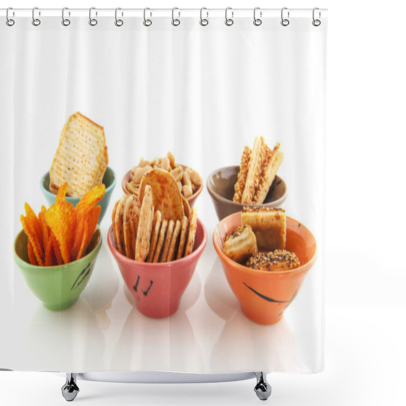 Personality  Bowls With Salted Snacks Shower Curtains