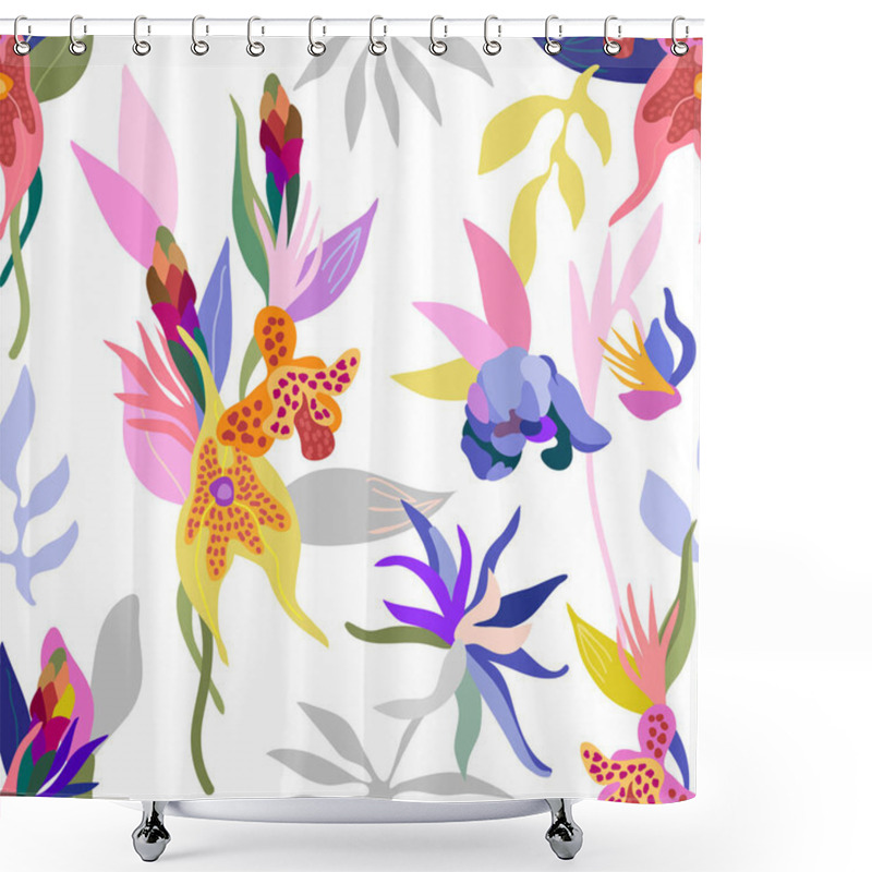 Personality  Seamless Pattern With Flowers And Palm Leaves.  Shower Curtains