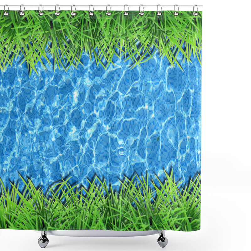 Personality  Swiming Pool With Grass Frame Shower Curtains