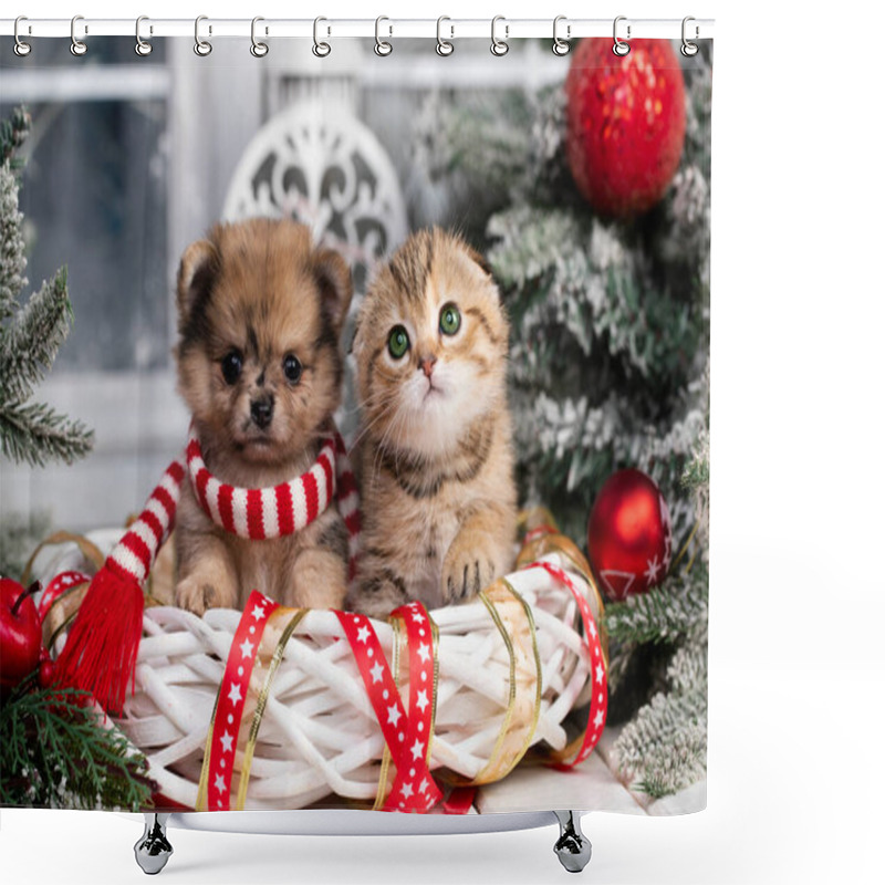 Personality   Puppy And Kitens Christmas, Christmas Pet Animal Shower Curtains