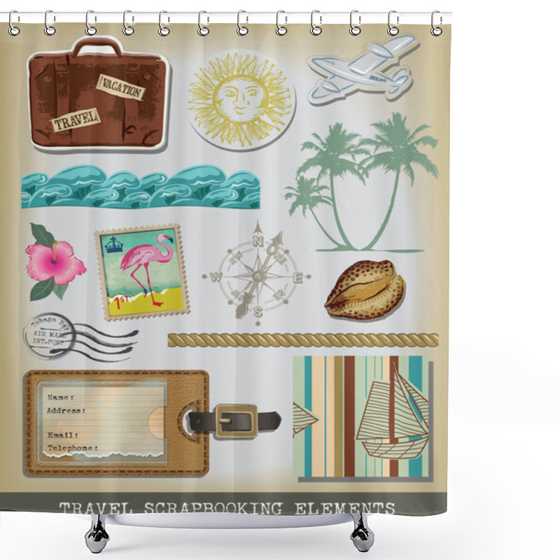 Personality  Travel Scrapbooking Element Set. Shower Curtains