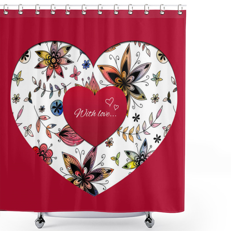 Personality  Card With Red Heart Shower Curtains