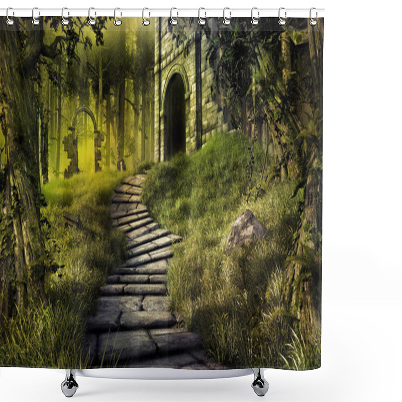 Personality  Ruins In The Forest Shower Curtains