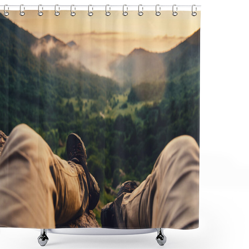 Personality  Traveler Enjoying Nature At Sunset Shower Curtains