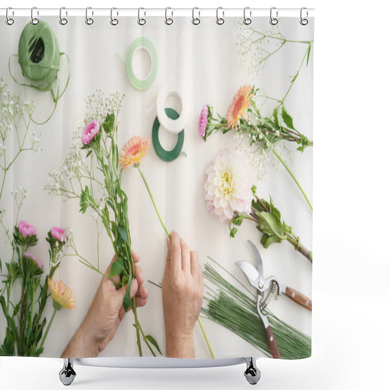 Personality  Man Arranging Flowers Shower Curtains