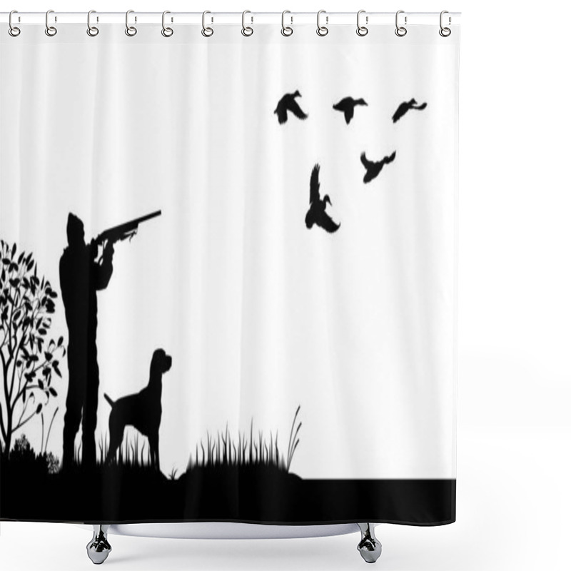 Personality  Image Of Duck Hunting Silhouette.  Shower Curtains