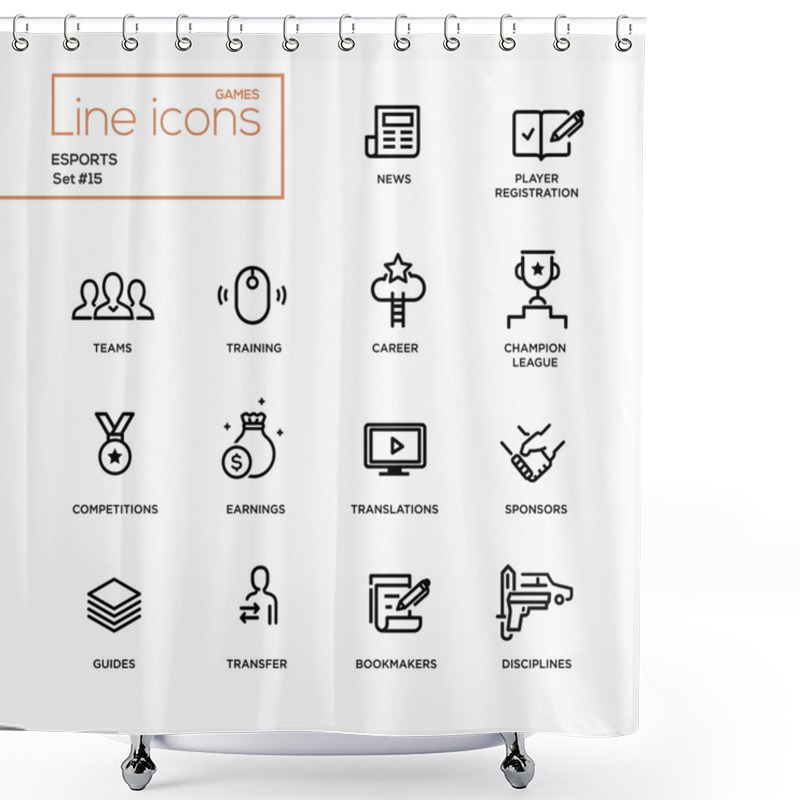 Personality  Esports - Single Line Pictograms Set Shower Curtains