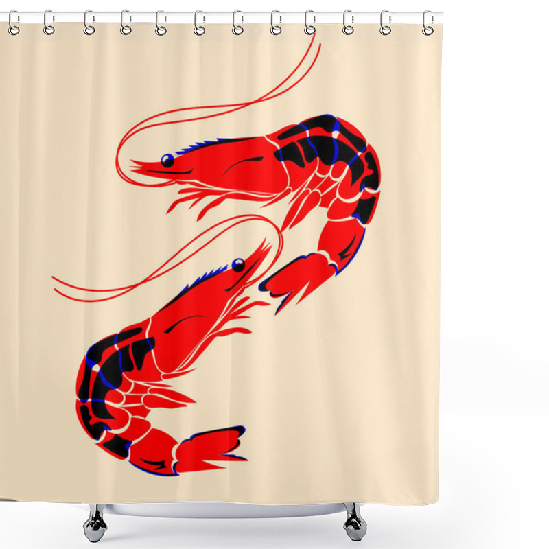 Personality  Shrimp. Design For Print, Sticker, Party Decoration, Logo, Emblem, Magazine Prints Or Journal Article, T-shirt Design, Poster. Vector Illustration With Riso Print Effect Shower Curtains