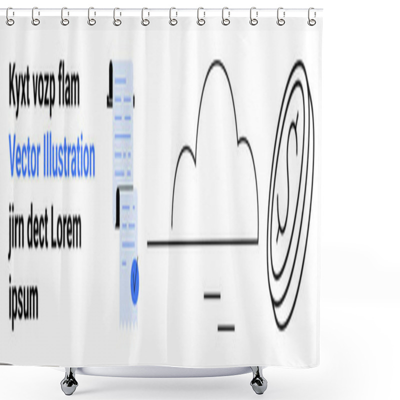 Personality  Documents With Cloud Storage Symbol And A Secure Seal Signifying Protected Data. Ideal For Document Management, Cloud Storage, Data Security, Online Services, Digital Signatures, Business Solutions Shower Curtains