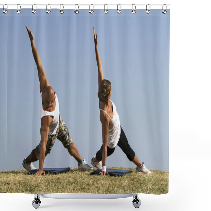 Personality  Couple Doing Yoga In Nature Shower Curtains