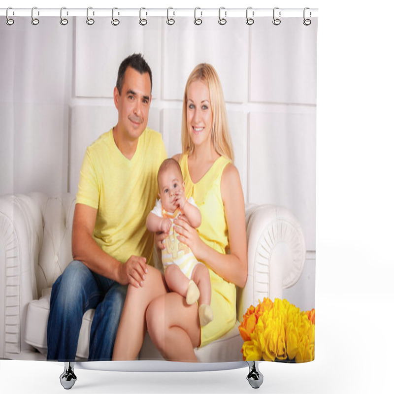 Personality  Happy Young Attractive Mixed Race Family With Newborn Baby. Shower Curtains