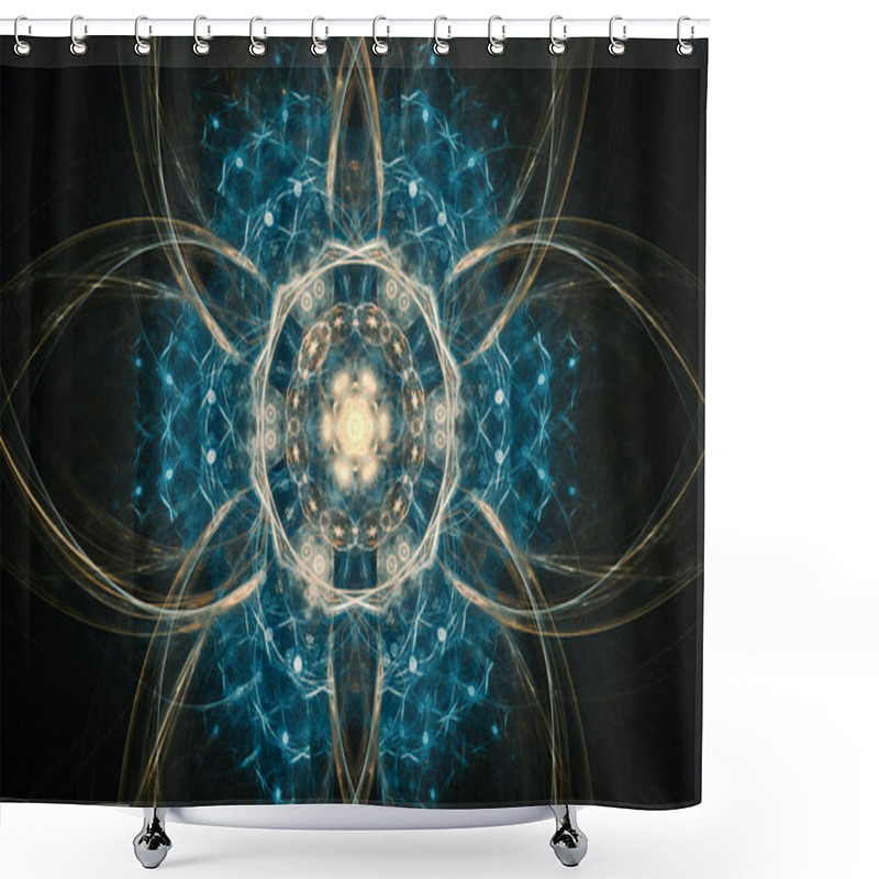 Personality  Fantastic Abstract Symmetrical Flower With Petals Consisting Of A Variety Of Geometric Shapes Of Different Colors On A Black Background. Shower Curtains