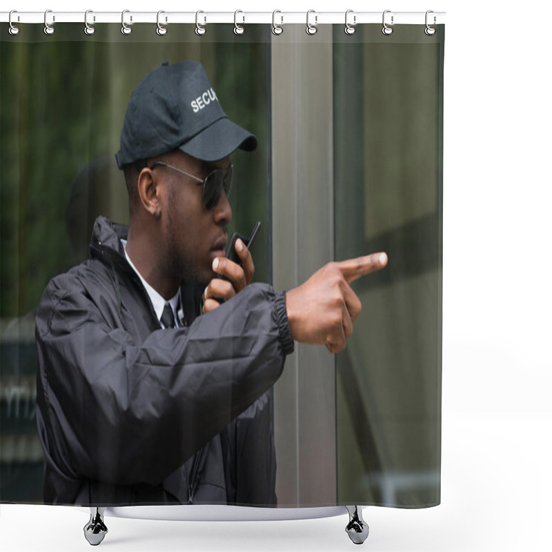 Personality  Male Security Guard Talking On Walkie-Talkie Shower Curtains