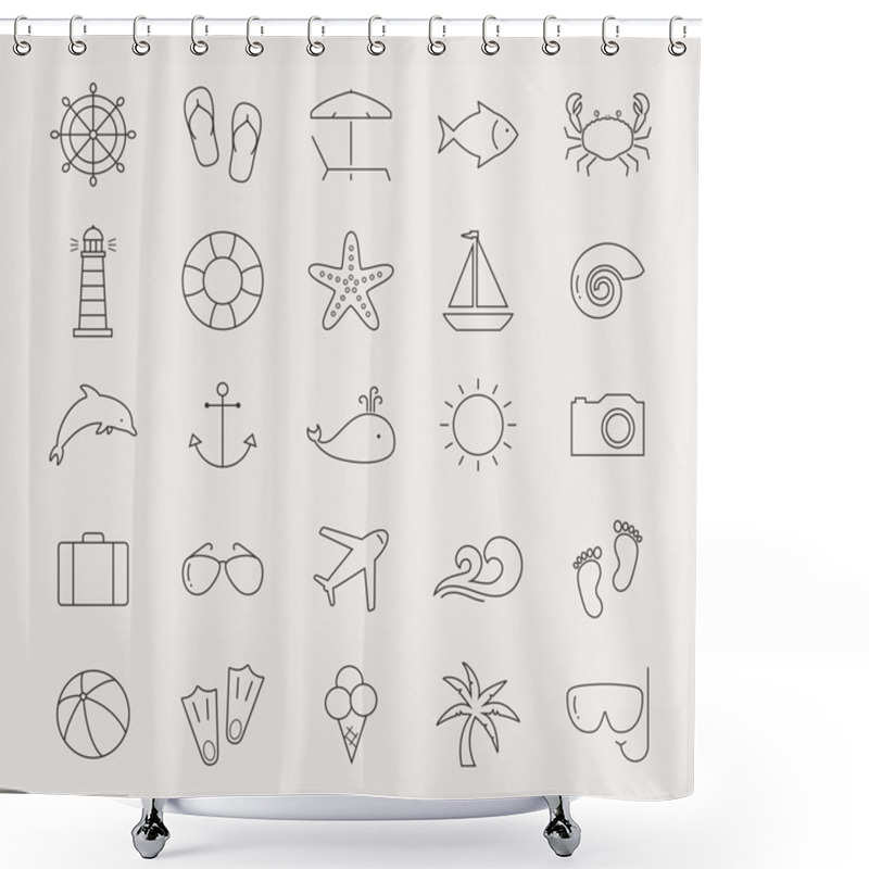 Personality  Sea And Beach Line Icons. Shower Curtains