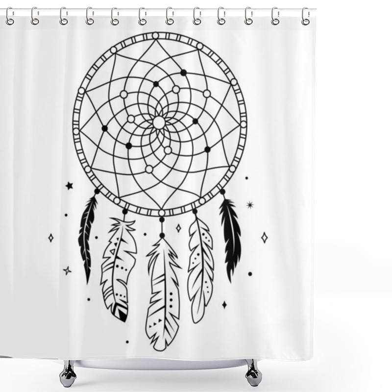 Personality  Vector Dream Catcher Silhouette. Tribal Illustration. Boho Style Indian Symbol. Shower Curtains