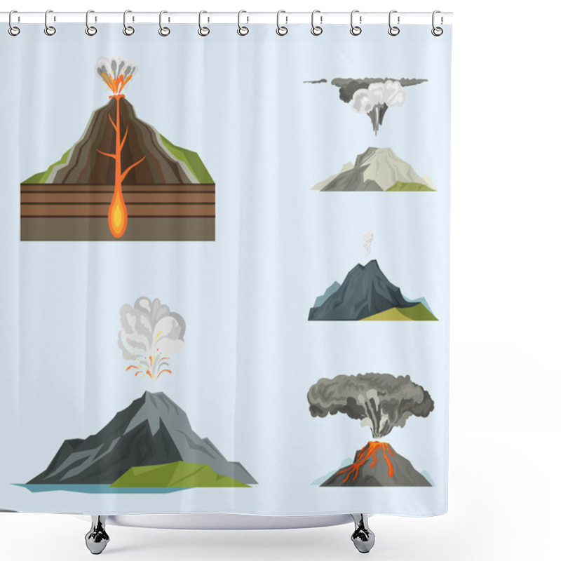 Personality  Volcano Magma Nature Blowing Up With Smoke Volcanic Eruption Lava Mountain Vector Illustration Shower Curtains