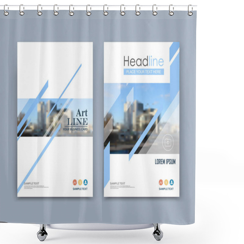 Personality  Abstract A4 Brochure Cover Design. Text Frame Surface. Urban City View Font. Title Sheet Model Set. Modern Vector Front Page. Brand Logo. Info Banner Texture. Blue Lines Figure Icon. Ad Flyer Fiber Shower Curtains