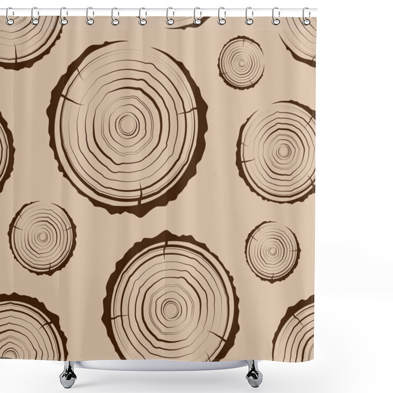 Personality  Tree Rings Seamless. A Simple Pattern. Saw Cut The Tree Trunk Background. Cross Section Of The Trunk With Tree Rings. Vector. Shower Curtains