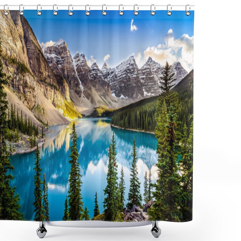 Personality  Landscape Sunset View Of Morain Lake And Mountain Range Shower Curtains