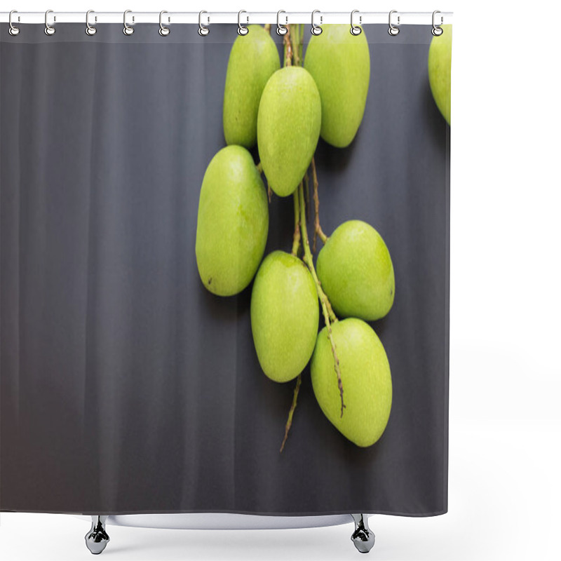 Personality  Whole Small Wild Green Mangoes On Dark Background Shower Curtains