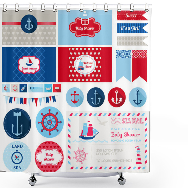 Personality  Scrapbook Design Elements - Baby Shower Nautical Theme Shower Curtains