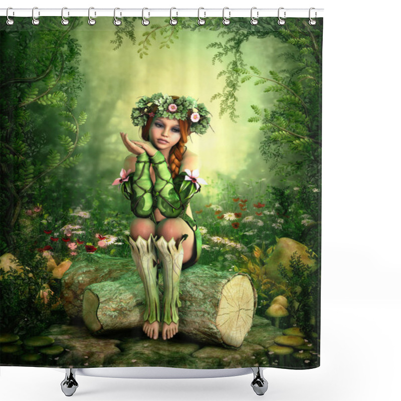 Personality  Sitting On A Tree Stump, 3d Computer Graphics Shower Curtains