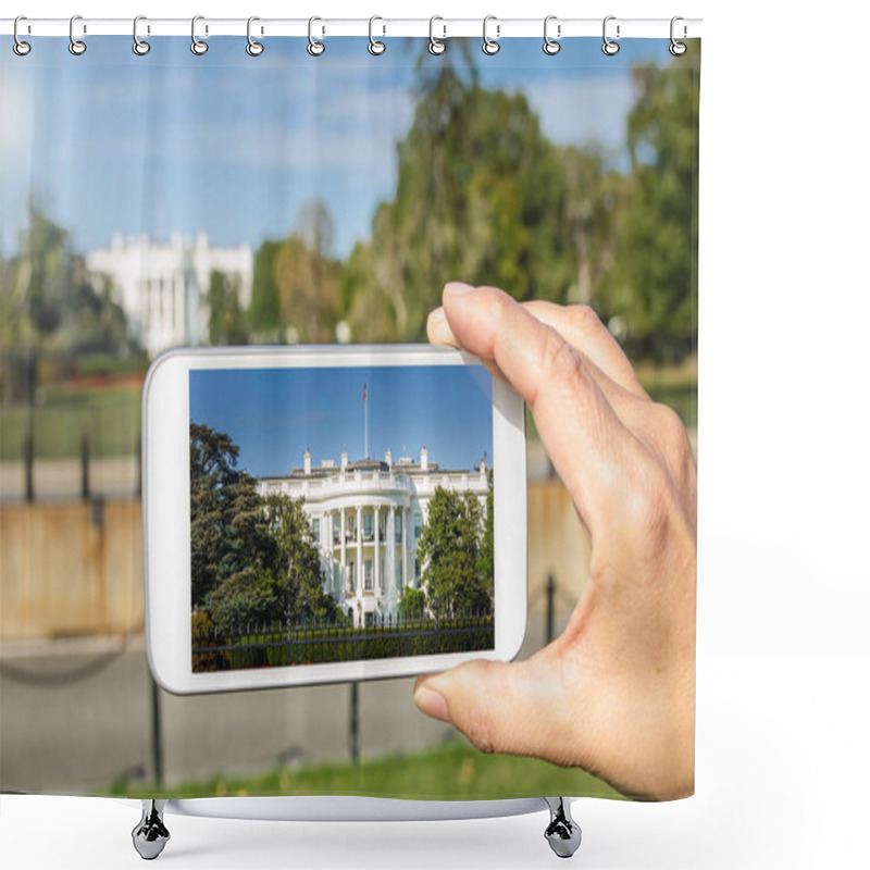 Personality  Photo Of The White House On The Screen Of A Smarthphone Shower Curtains