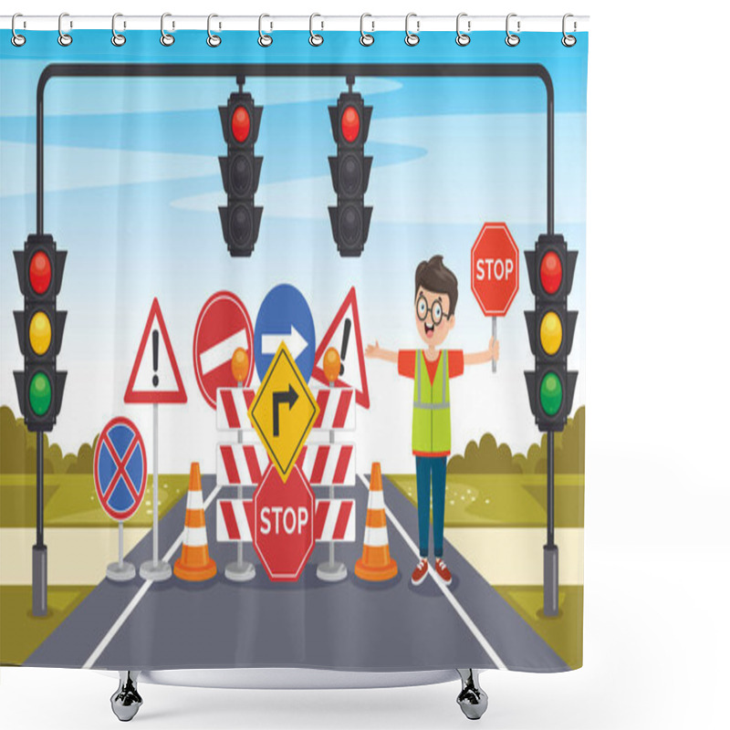 Personality  Concept Design With Traffic Signs Shower Curtains