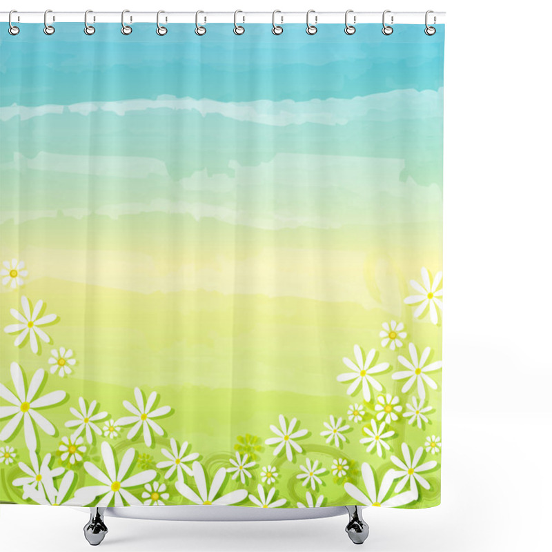 Personality  Spring Flowers In Blue Green Background Shower Curtains