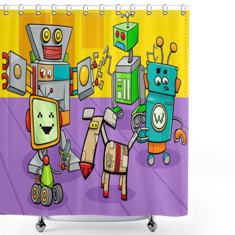 Personality  Robot Characters Group Cartoon Illustration Shower Curtains