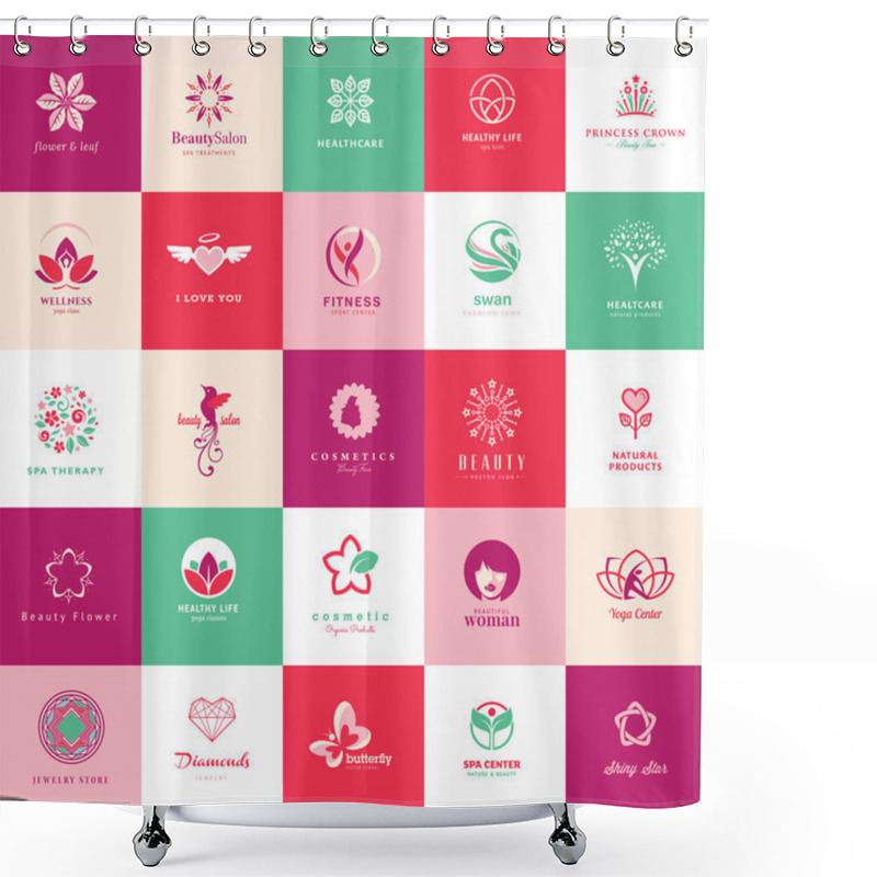 Personality  Set Of Icons For Beauty, Cosmetics, Spa And Wellness Shower Curtains