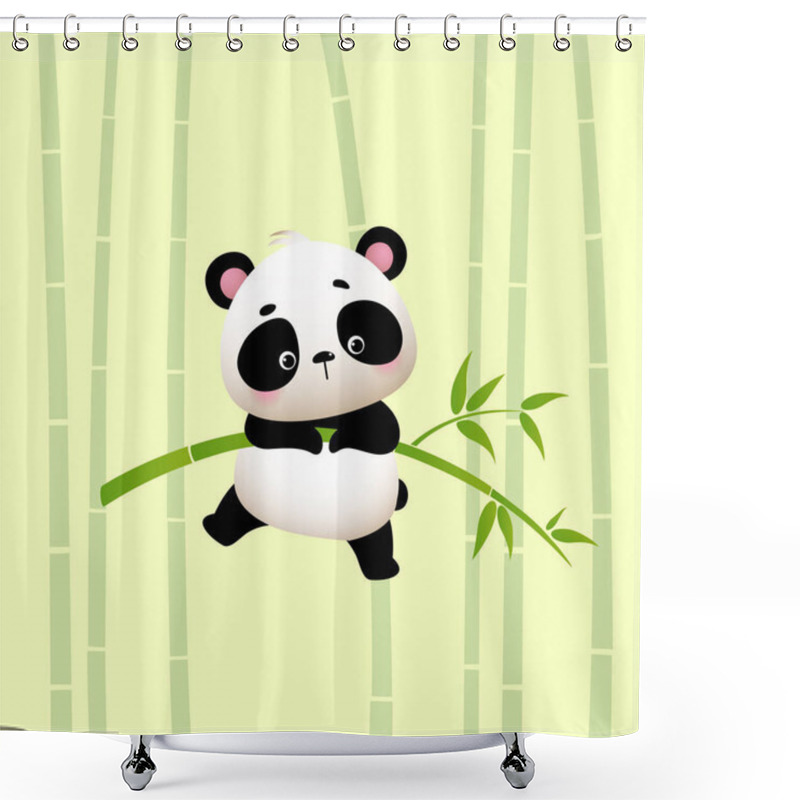 Personality  Vector Illustration Cartoon Panda Hanging On The Bamboo Trees. Shower Curtains