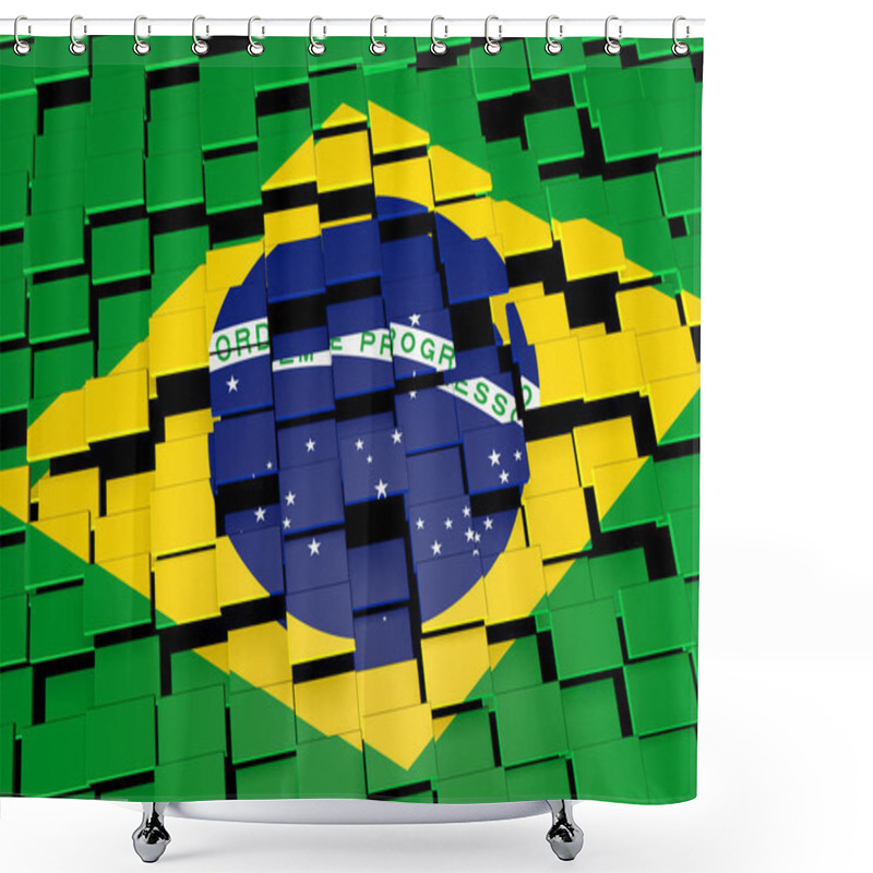 Personality  Brazil Flag Background Formed From Digital Mosaic Tiles, 3D Rendering Shower Curtains