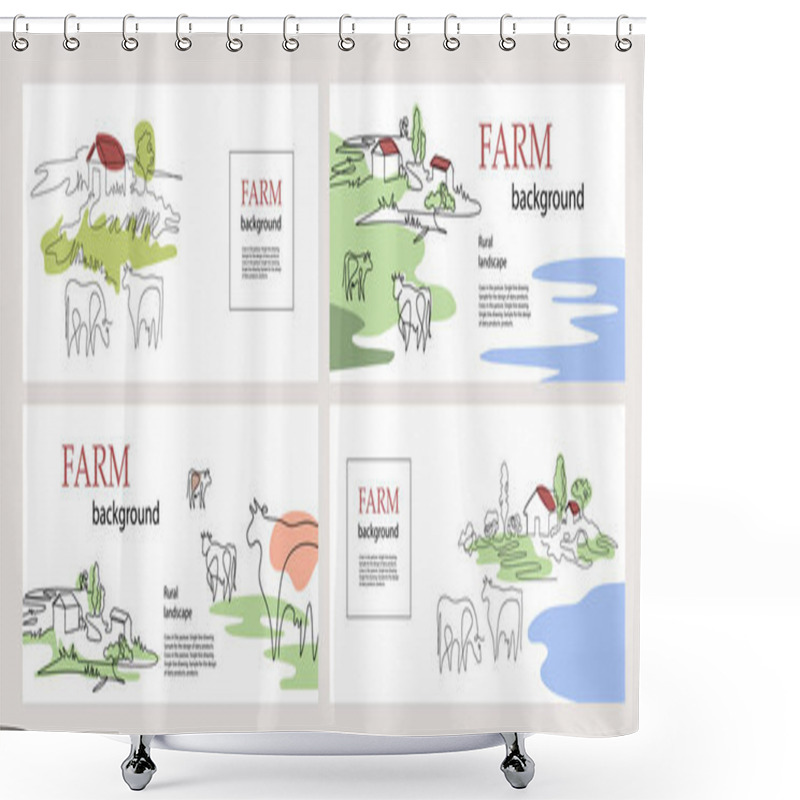 Personality  Horizontal Banners. Cows And Village Houses. Agricultural Template. Shower Curtains