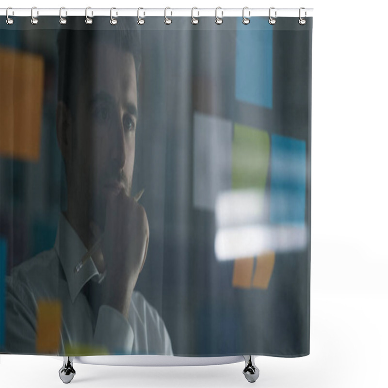 Personality  Businessman Reading Sticky Notes Shower Curtains