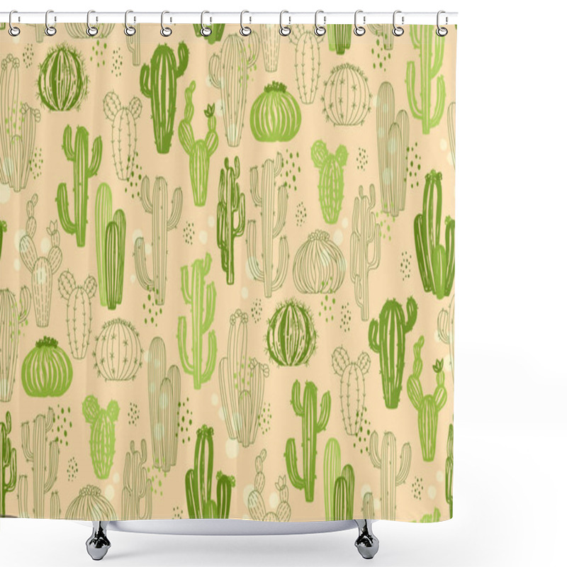 Personality  Cactus Grungy Seamless Pattern. Trendy Textured Succulent Plants Repeat Ornament. Endless Desert Paint Cacti For Wallpaper, Packaging, Background, Textile Decor. Exotic Boundless Vector Illustration Shower Curtains