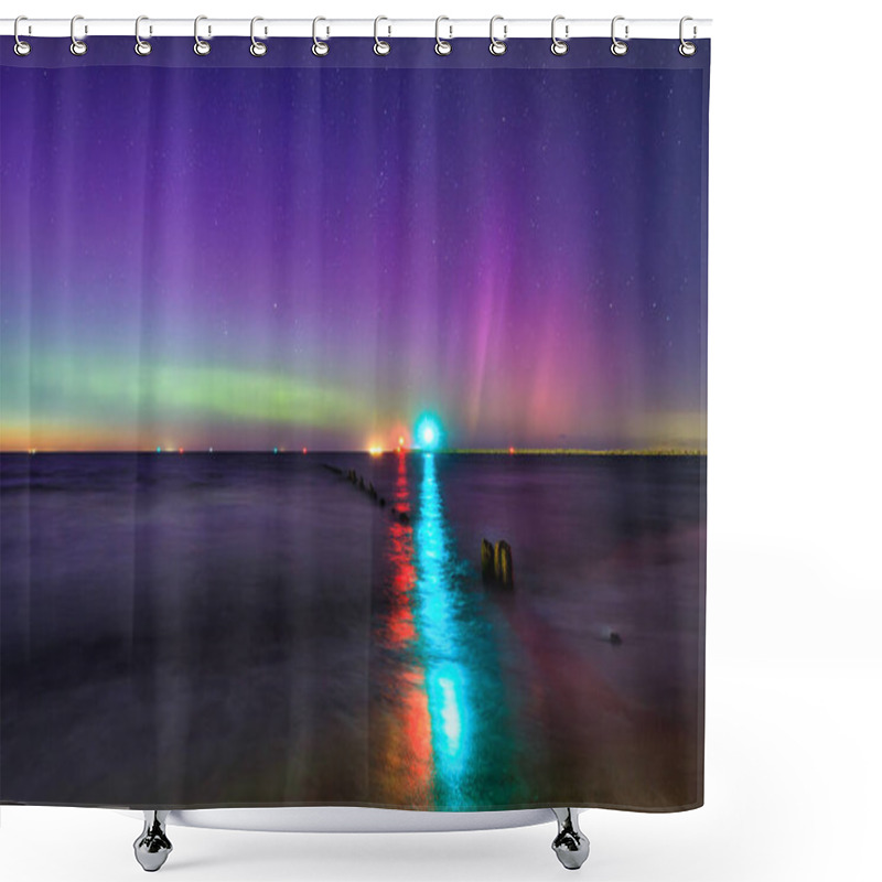 Personality  Amazing Aurora Over The Baltic Sea In Gdansk, Poland. Shower Curtains