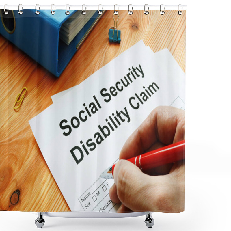 Personality  Man Filling In Social Security Disability Claim. Shower Curtains