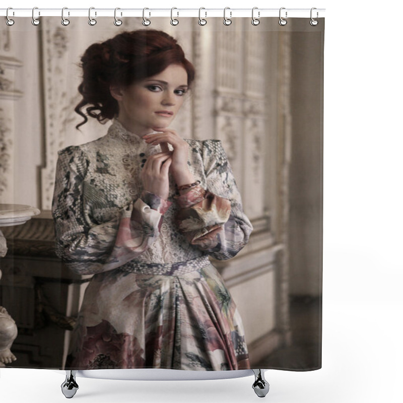 Personality  Beautiful Woman Standing In The Palace Room. Shower Curtains