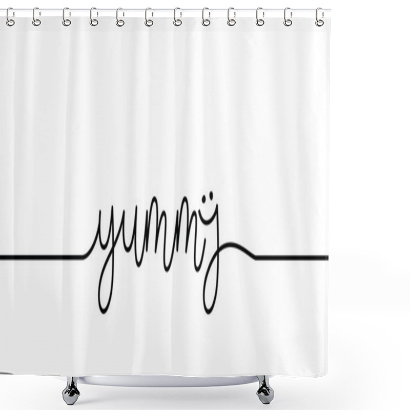 Personality  Slogan Yummy With Smile. World Smile Day Or Month. Food Logo. Smiling Everyday Quote. Funny Vector Laugh Cartoon Sign. Emoji Face Emotion Smiley Symbol. Shower Curtains