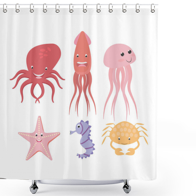 Personality  Set Of Underwater Animals, Simple Vector Illustration    Shower Curtains