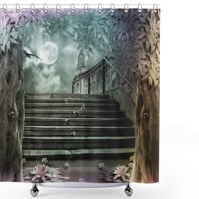 Personality  Old Stone Staircase In Celebration Of Halloween On Background Of Shower Curtains